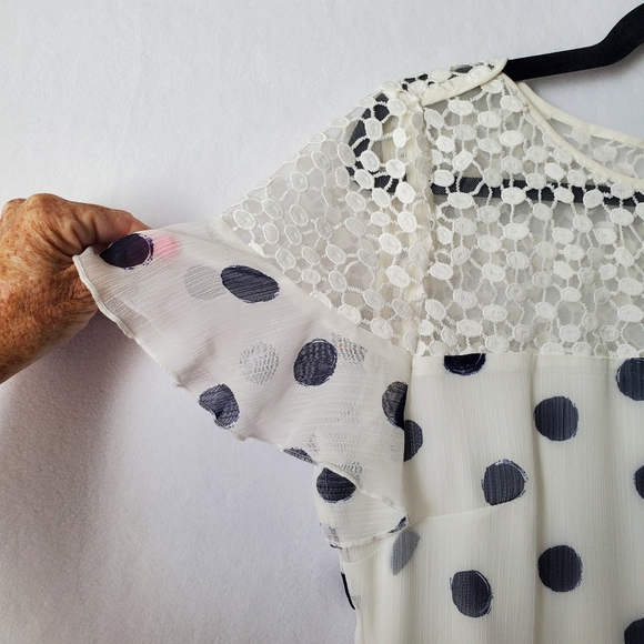 Karl Lagerfeld Paris Dress Womens‎ 10 Sheath Ivory Navy Polka Dot Lace Ruffle - Picture 6 of 16